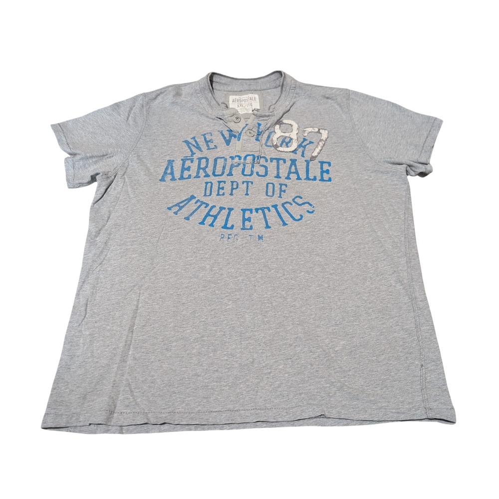 Aeropostale Henley Shirt Women XXL Gray Graphic Dept of Athletics 87 Tee Casual